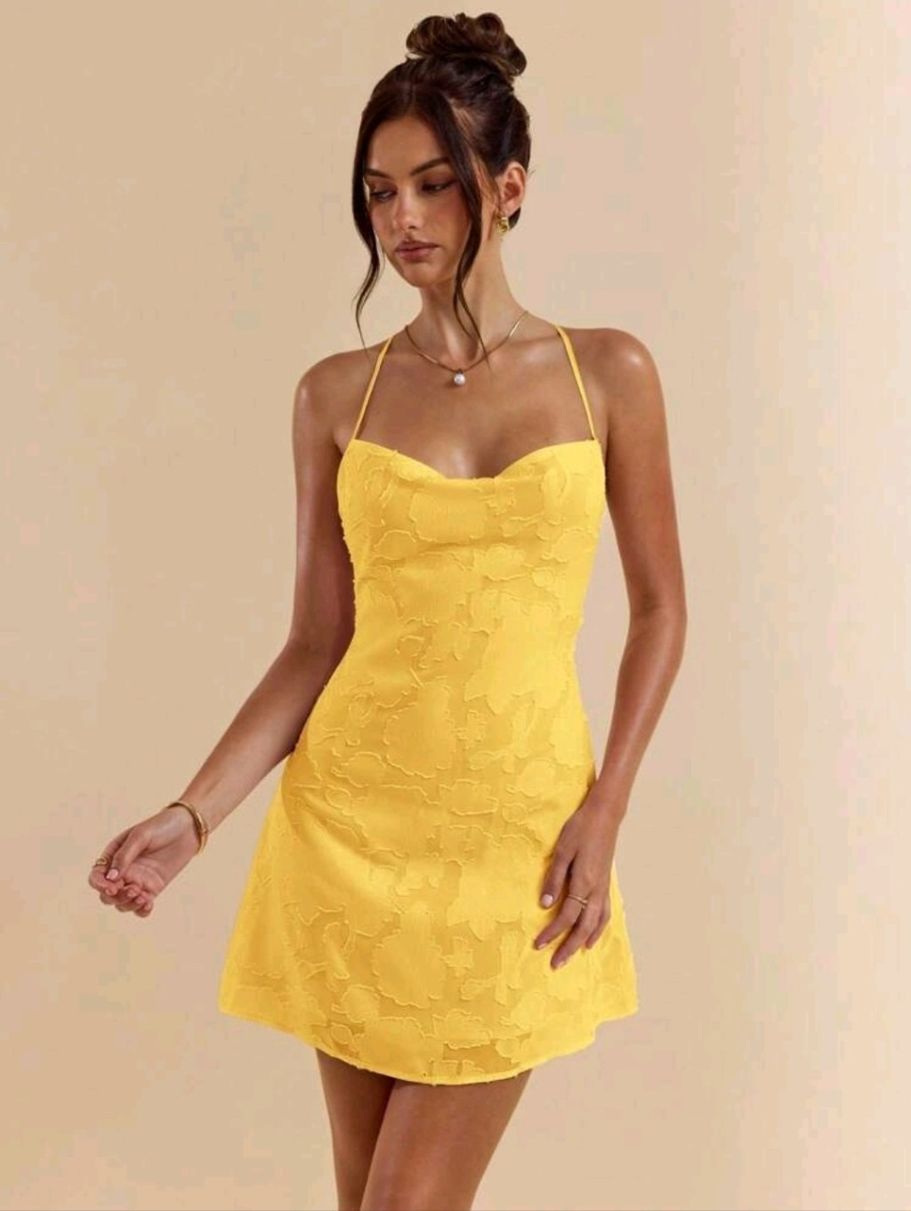Bae Bodycon Low Back Tie Strap Textured A-Line Mini Dress